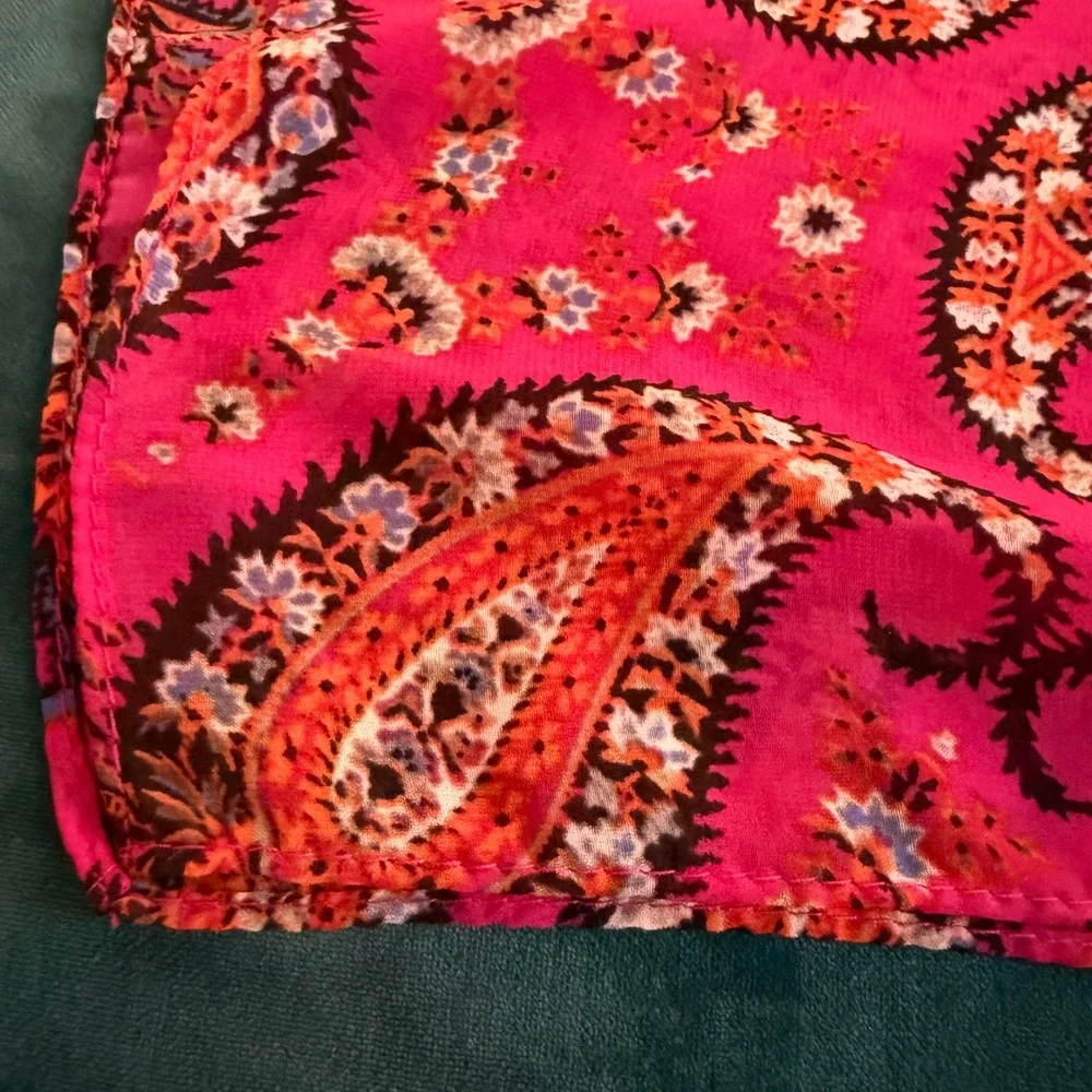 Paisley Print Scarf Wrap 72‎ in x 13 in Pink Orange Black Floral Boho